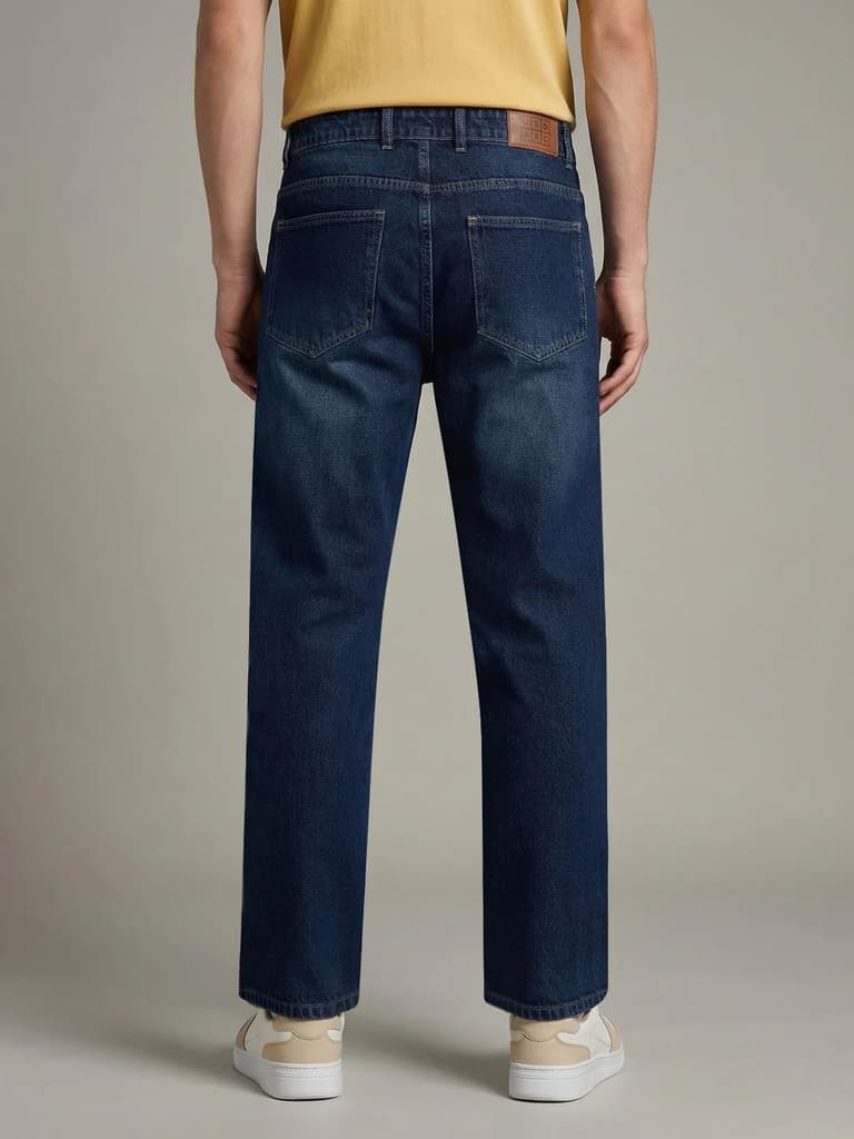 Men's Blue Relaxed Fit Washed Denim Jeans Non-Stretchable — photo 3