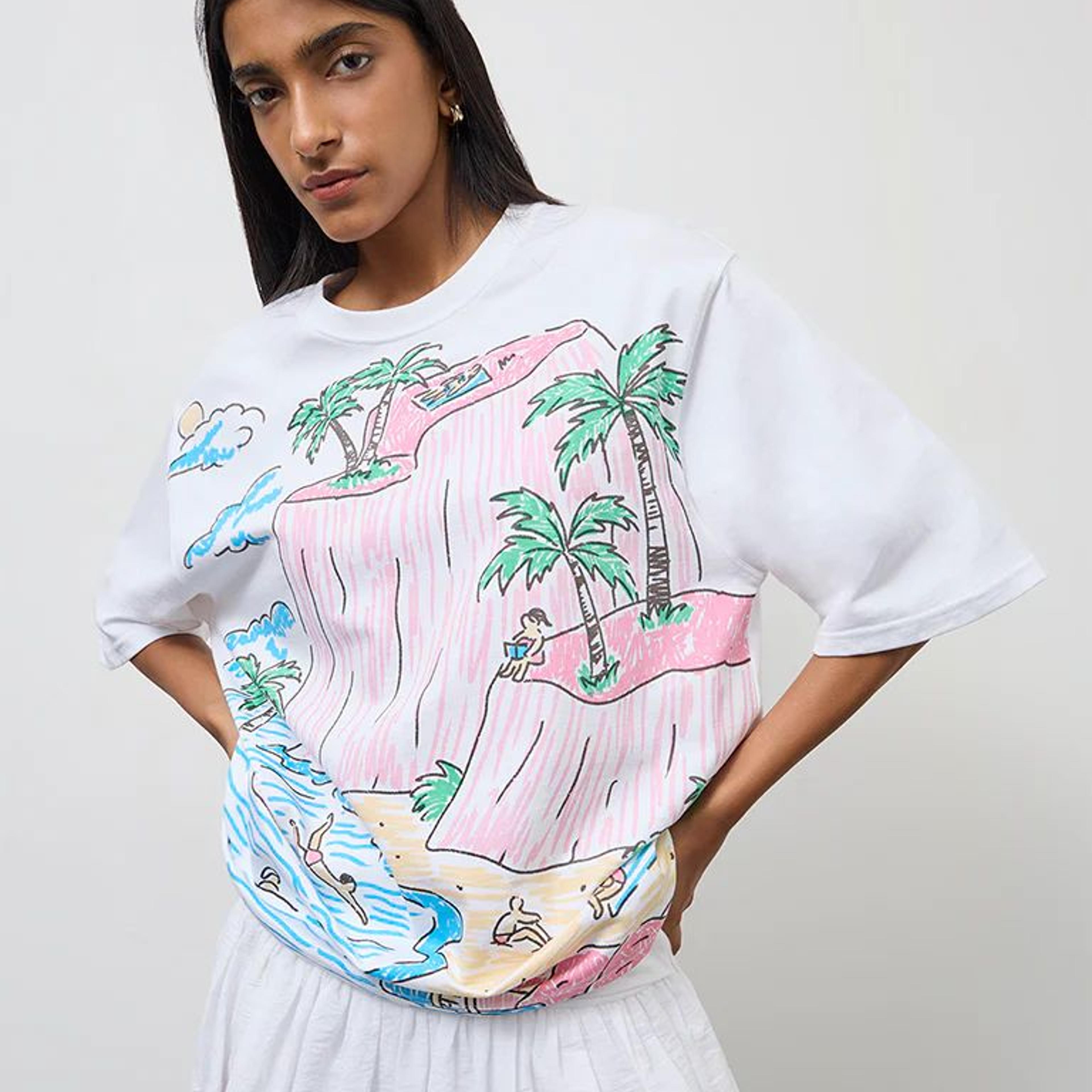 Nuon White Bali-Inspired Oversized Cotton T-Shirt