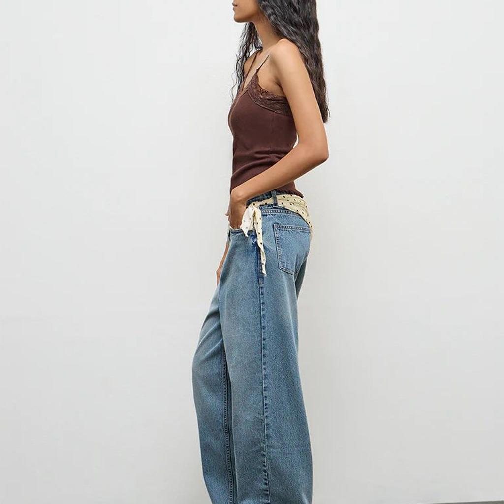 Nuon Blue Washed High-Rise Jeans with Scarf