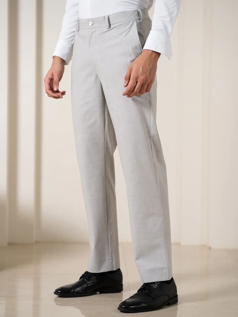 Ethereal Grey Melange Stretch Formal Pants