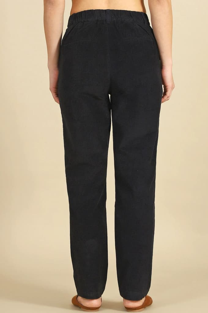 Navy Blue Solid Straight-fit Cotton Pants with YKK Zipper — photo 5