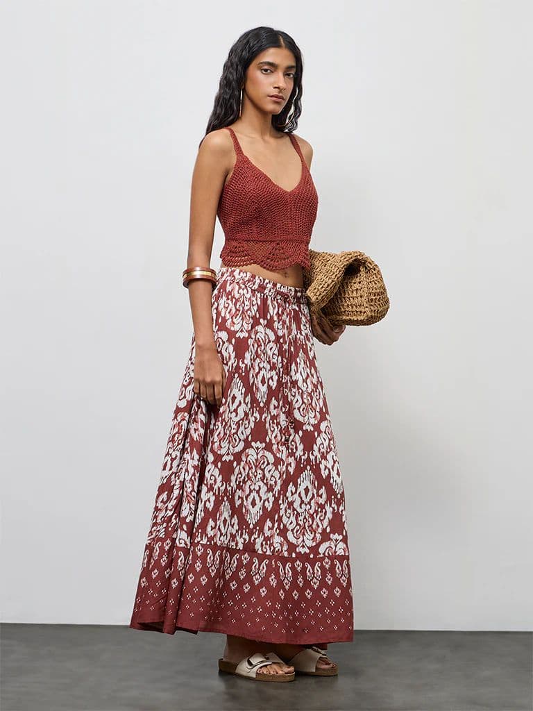 Bombay Paisley Rust Crochet Embroidered Cotton-Blend Top — photo 2
