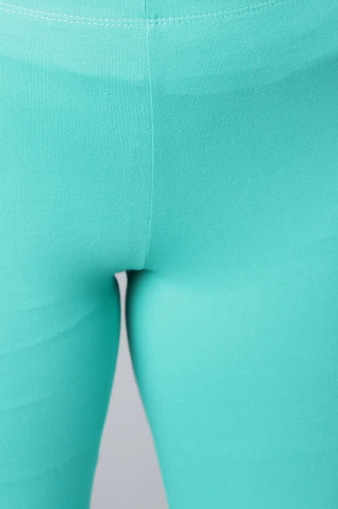 Light Blue Solid Skinny Fit Cotton Churidar With Elasticated Waistband — photo 6