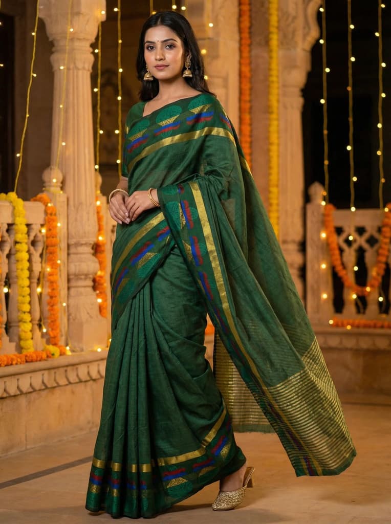 MIMOSA Women's Woven Design Banarasi Style Tussar Silk Saree with Blouse Piece - Green ( SA00003150GRNFREE ) — photo 2