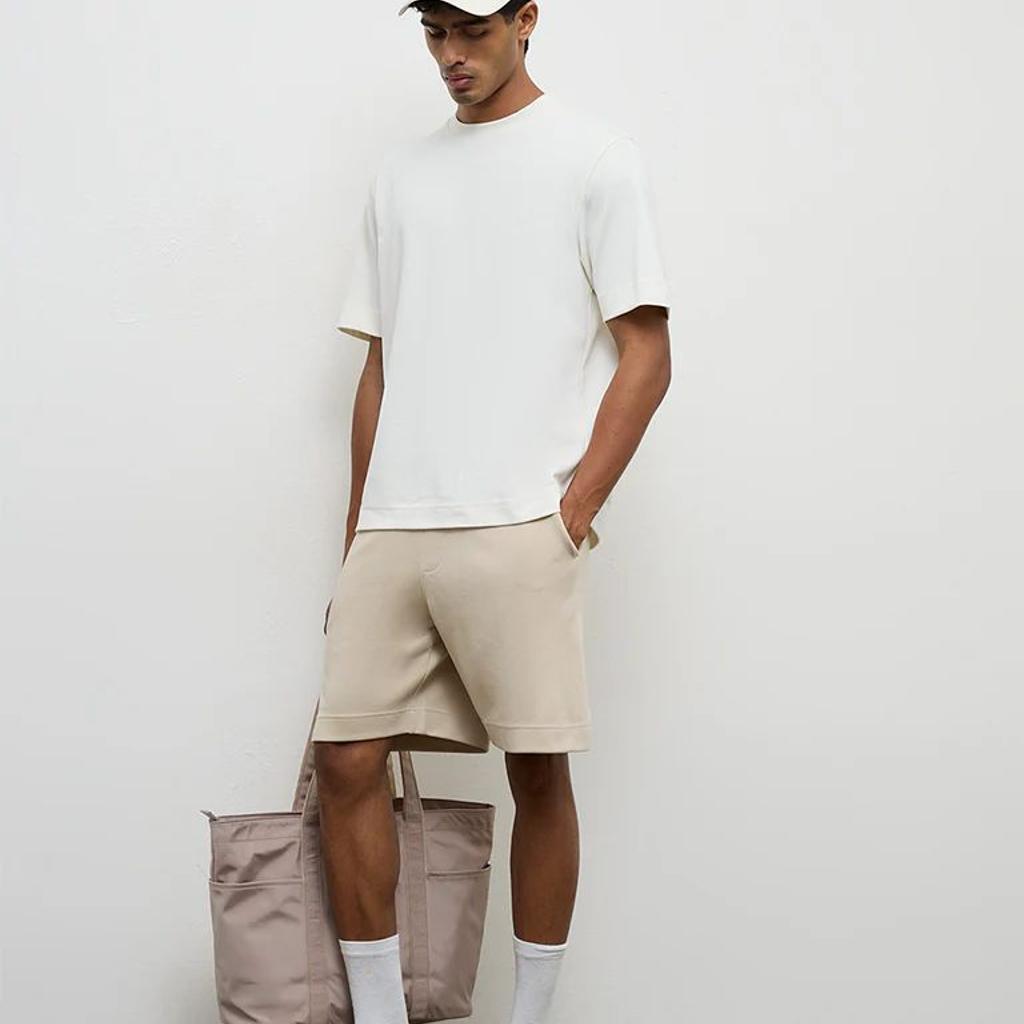 Nuoflexx Light Beige Relaxed-Fit Mid-Rise Shorts