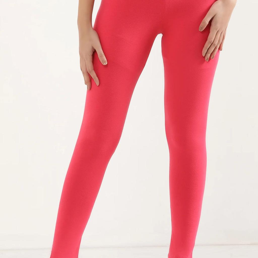 Pink Solid Skinny Fit Cotton Tights With Elasticated Waist