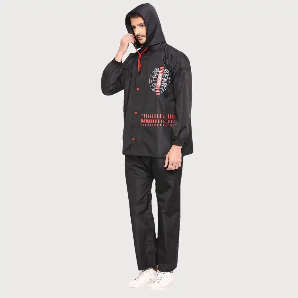 Citizen Tapping Series |Rubberized Raincoat With Pant - Black- CT007-2XL