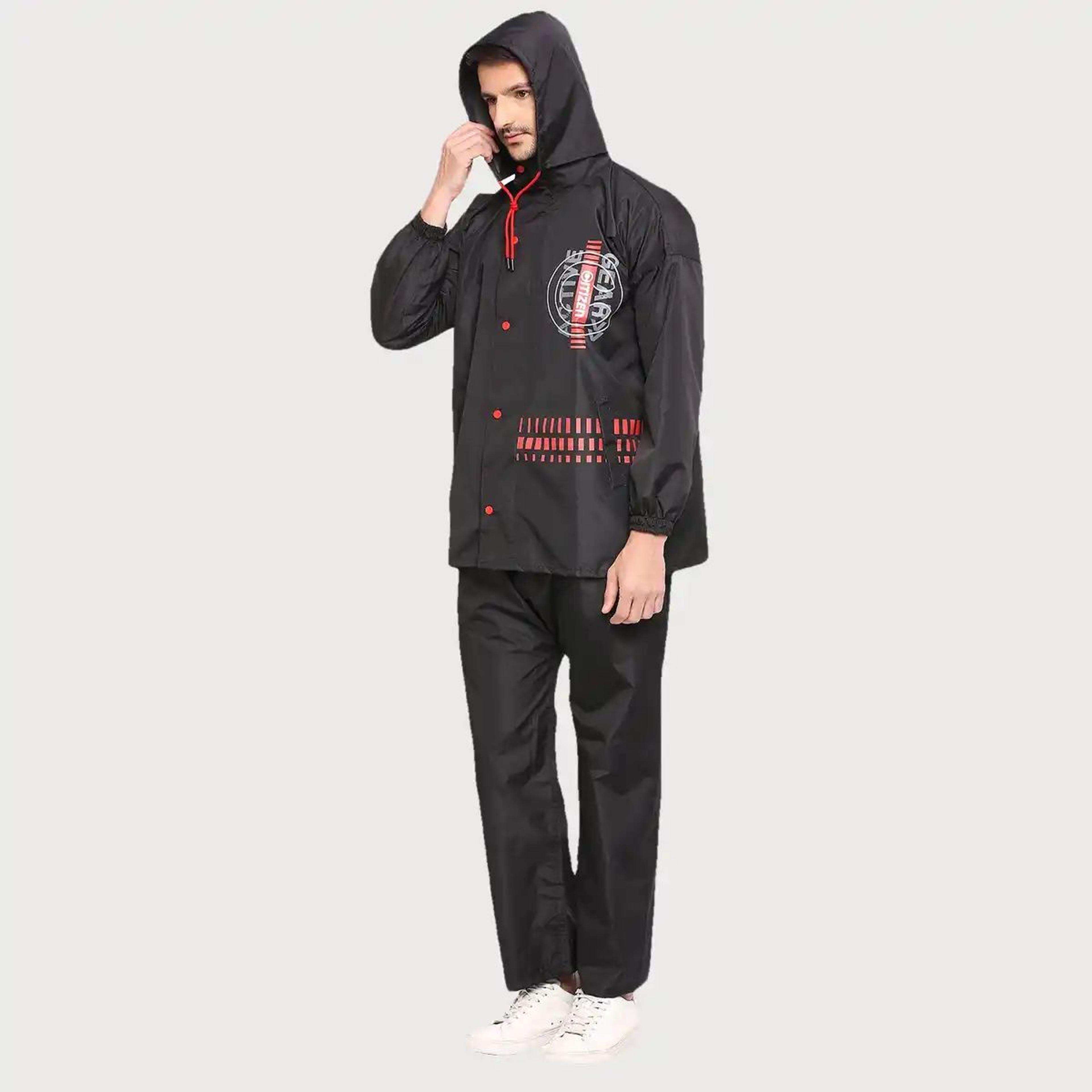 Citizen Tapping Series |Rubberized Raincoat With Pant - Black- CT007-2XL