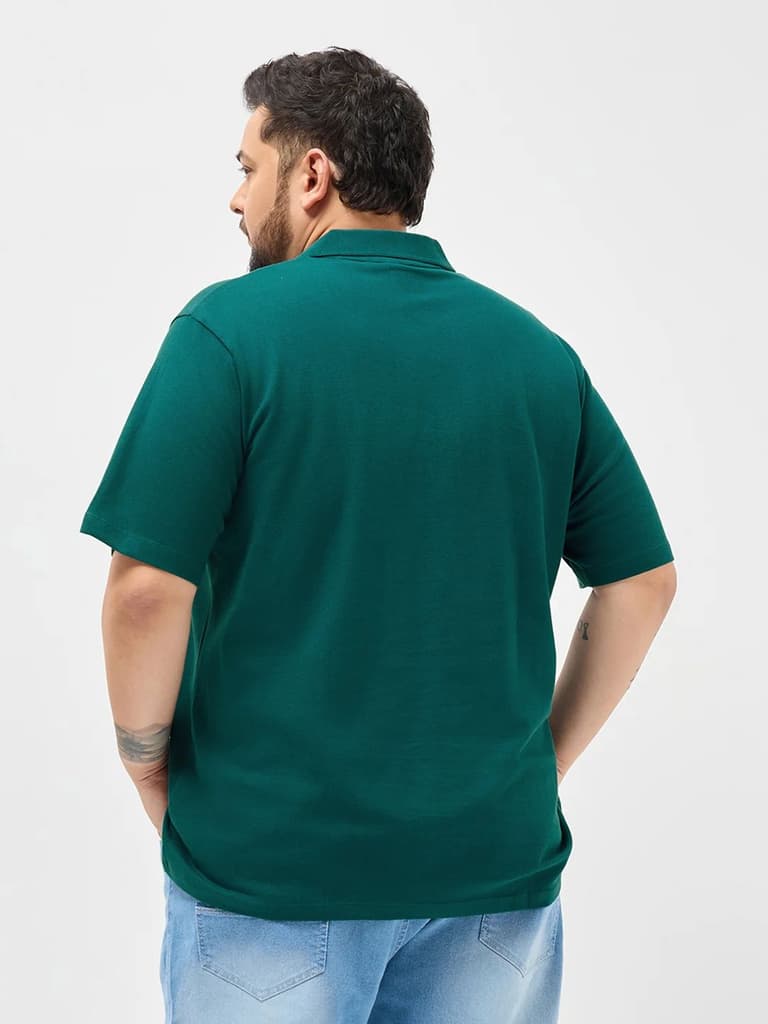 Plus Men's Teal Green Solid Regular Fit Half Sleeve Cotton Polo T-Shirt — photo 3