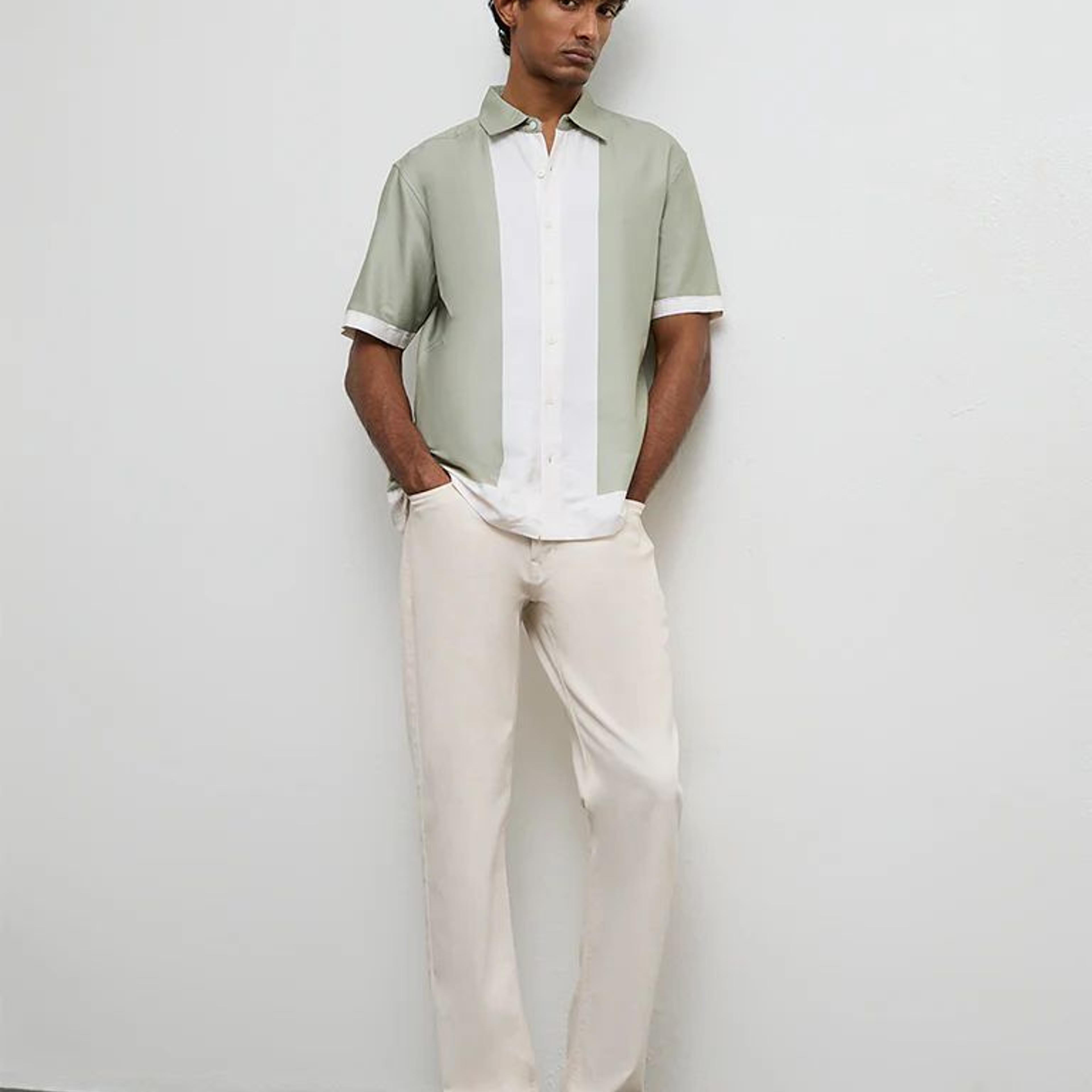 Ascot Sage Color-Blocked Relaxed-Fit Cotton-Blend Shirt