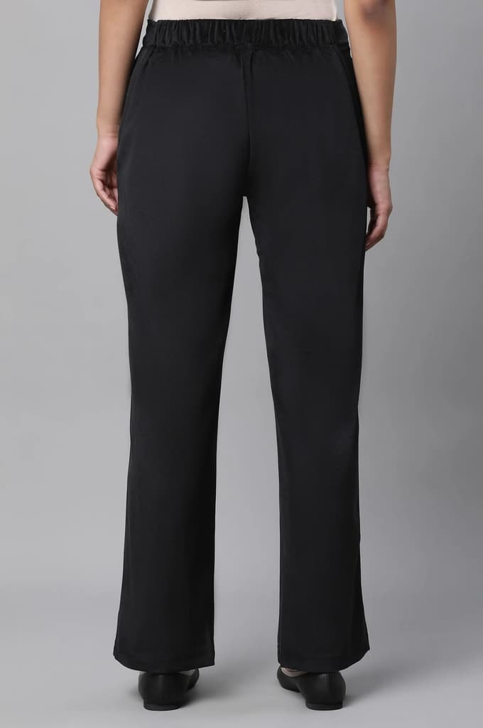 Black Solid Straight Fit Pants With Elasticated Waist — photo 3