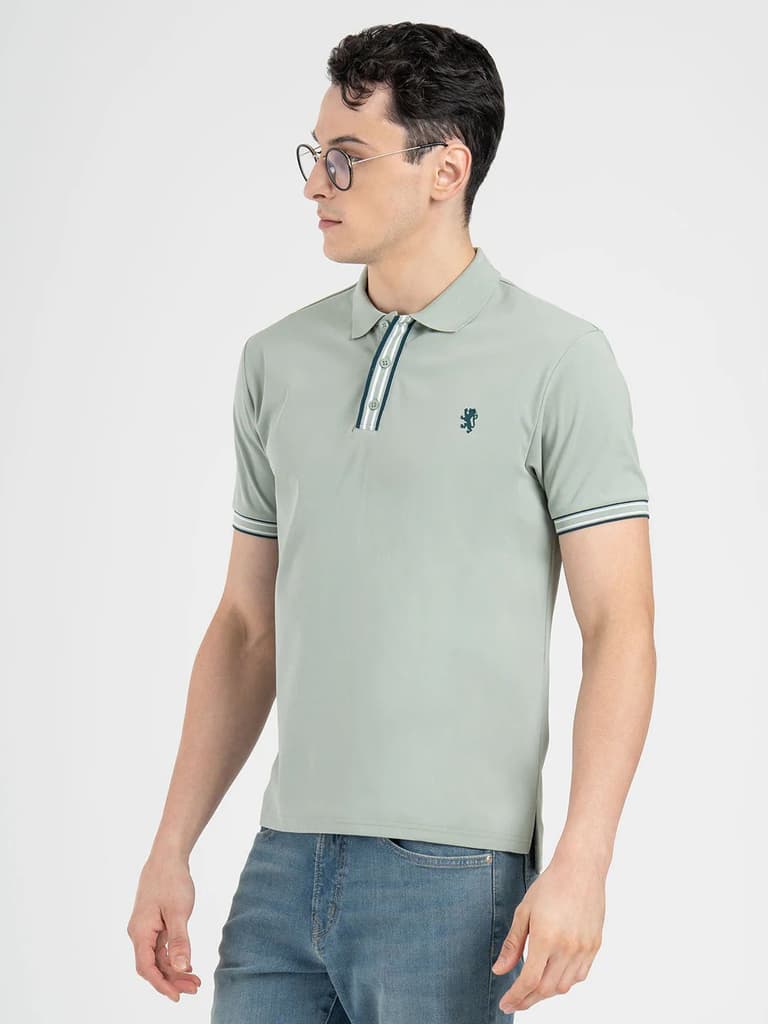 Menâ€™s Light Green Jacquard Polo T-Shirt — photo 2