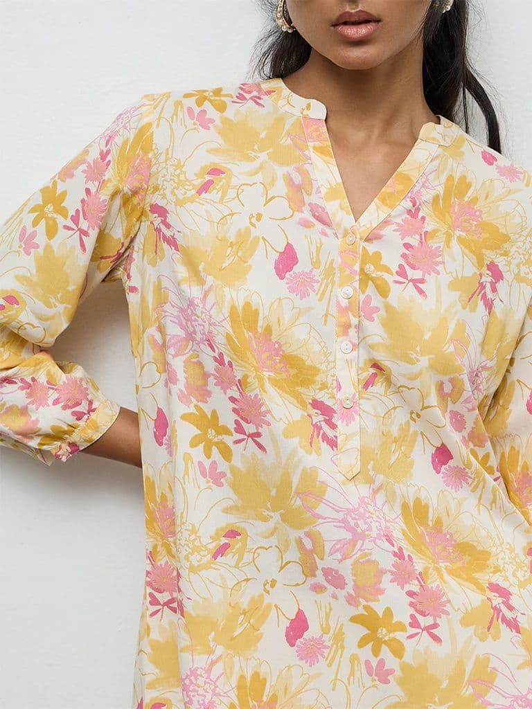Utsa Yellow Floral Design Tunic — photo 3