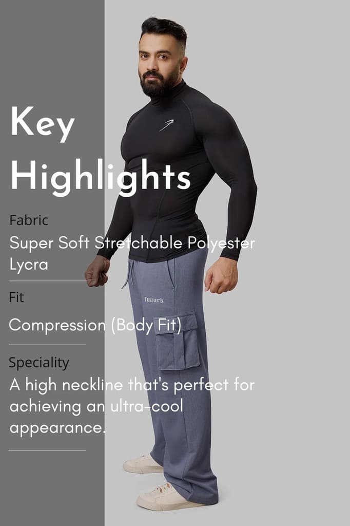 High Neck Compression Full Sleeves T-shirt Black — photo 9