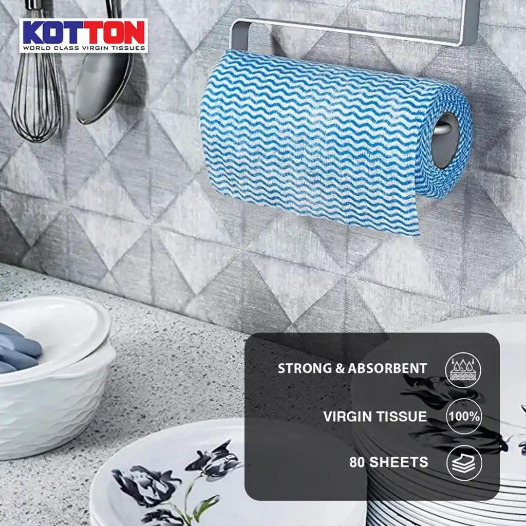Kotton Non Woven Reusable And Washable Kitchen Roll - Pack of 1 Roll - 80 Pulls - 23 x 21 cm