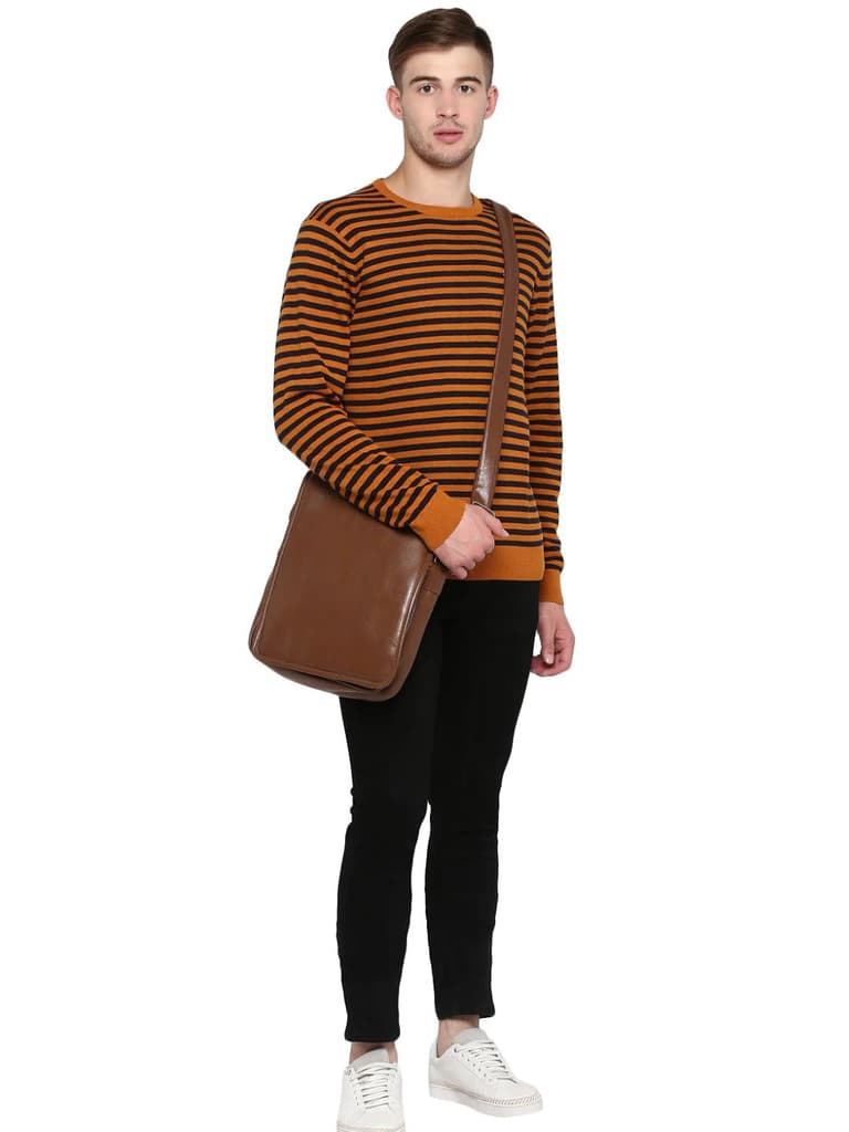 Sweaters for Men in Mustard Navy | Cotton Full Sleeve Sweater — photo 2