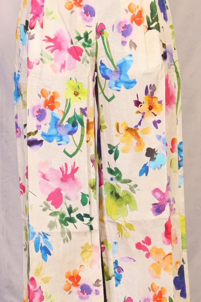 Multicolor Floral Printed Cotton Blend Straight Top and Pants Co-ord Set — photo 6