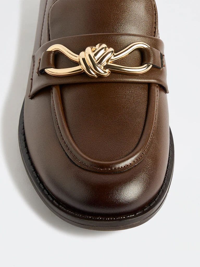 LUNA BLU Brown Metal-Detail Loafers — photo 4