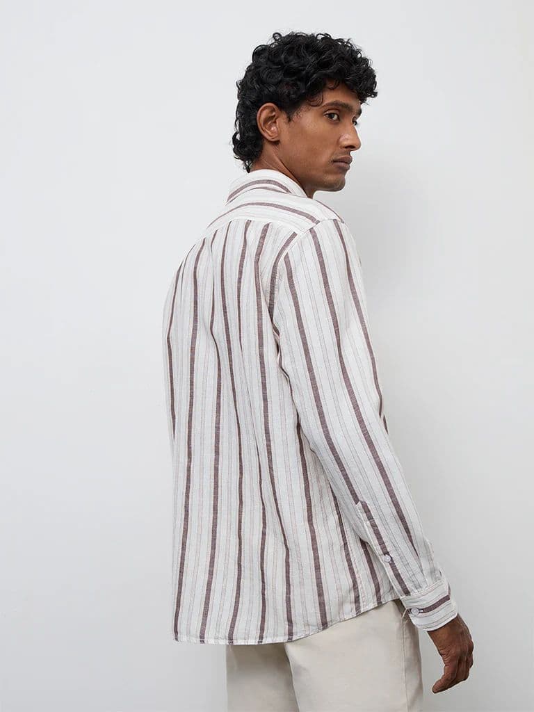 WES Casuals Purple Striped Relaxed-Fit Cotton-Blend Shirt — photo 4