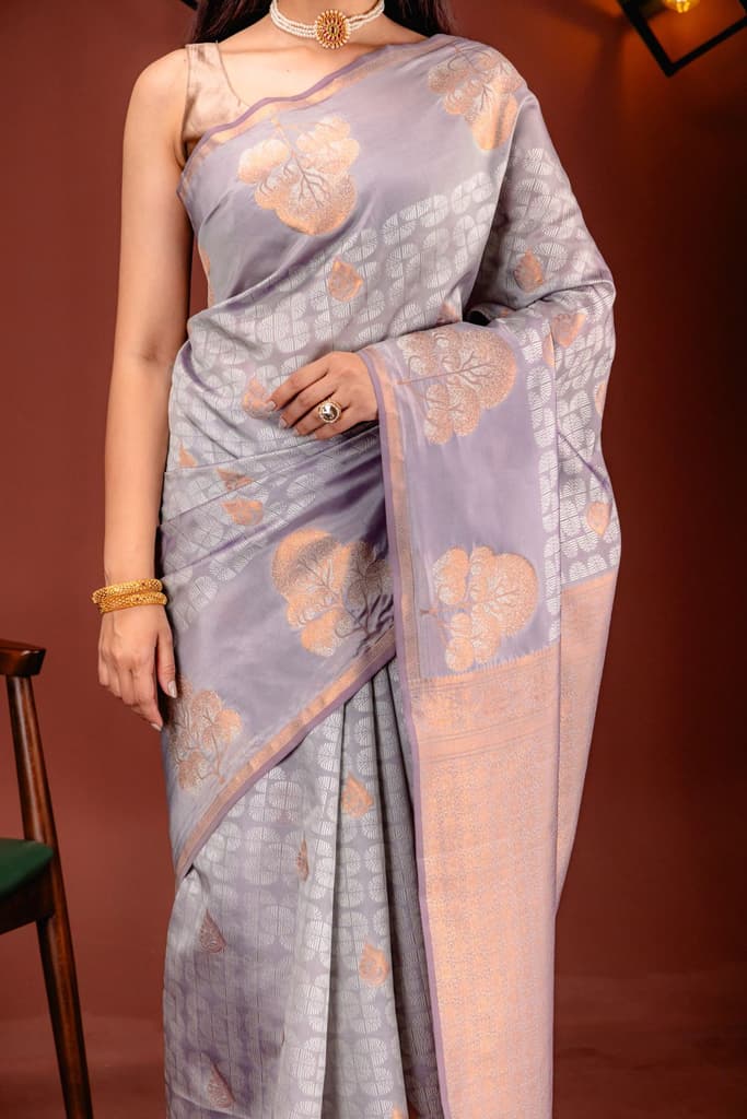Mimosa Women's Woven Design Kanjivaram Style Art Silk Saree With Blouse Piece : SA00001762GYFREE — photo 3