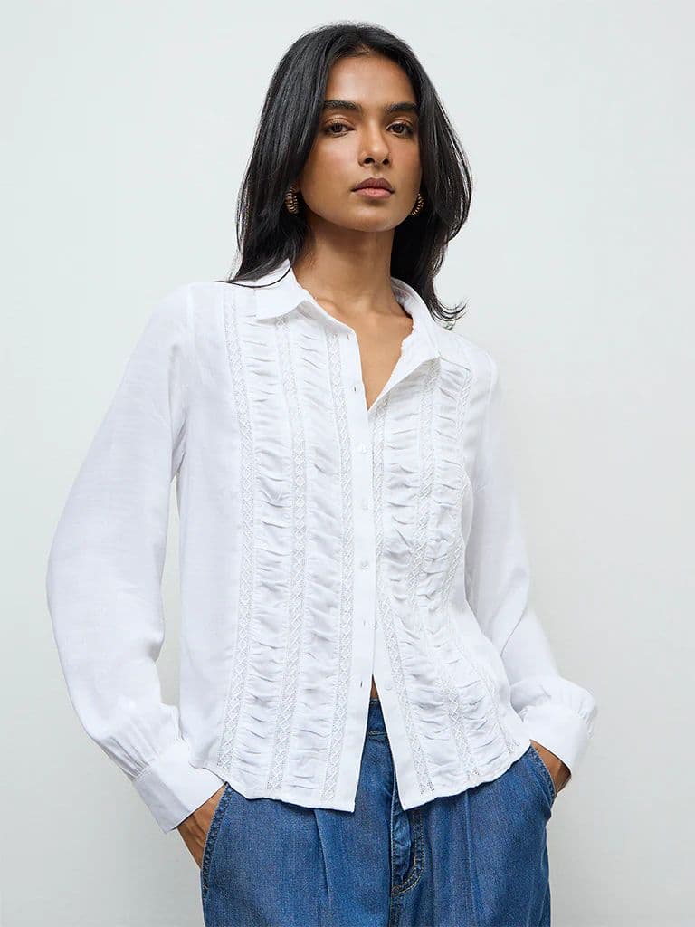 LOV Off-White Lace Embroidered Shirt — photo 2