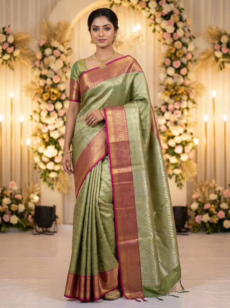 MIMOSA Women's Woven Design Kanjivaram Style Art Silk Saree with Blouse Piece - Green (SA00001522GRNFREE) — photo 2