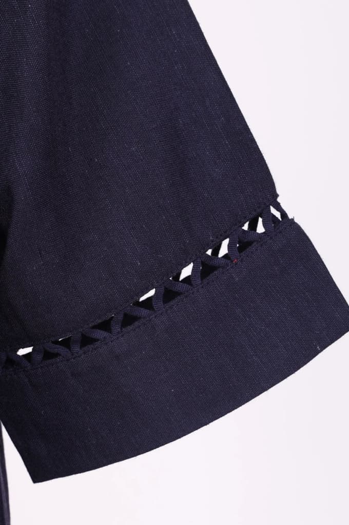 Navy Blue Solid Lace Rayon Flax A-line Kurta — photo 7
