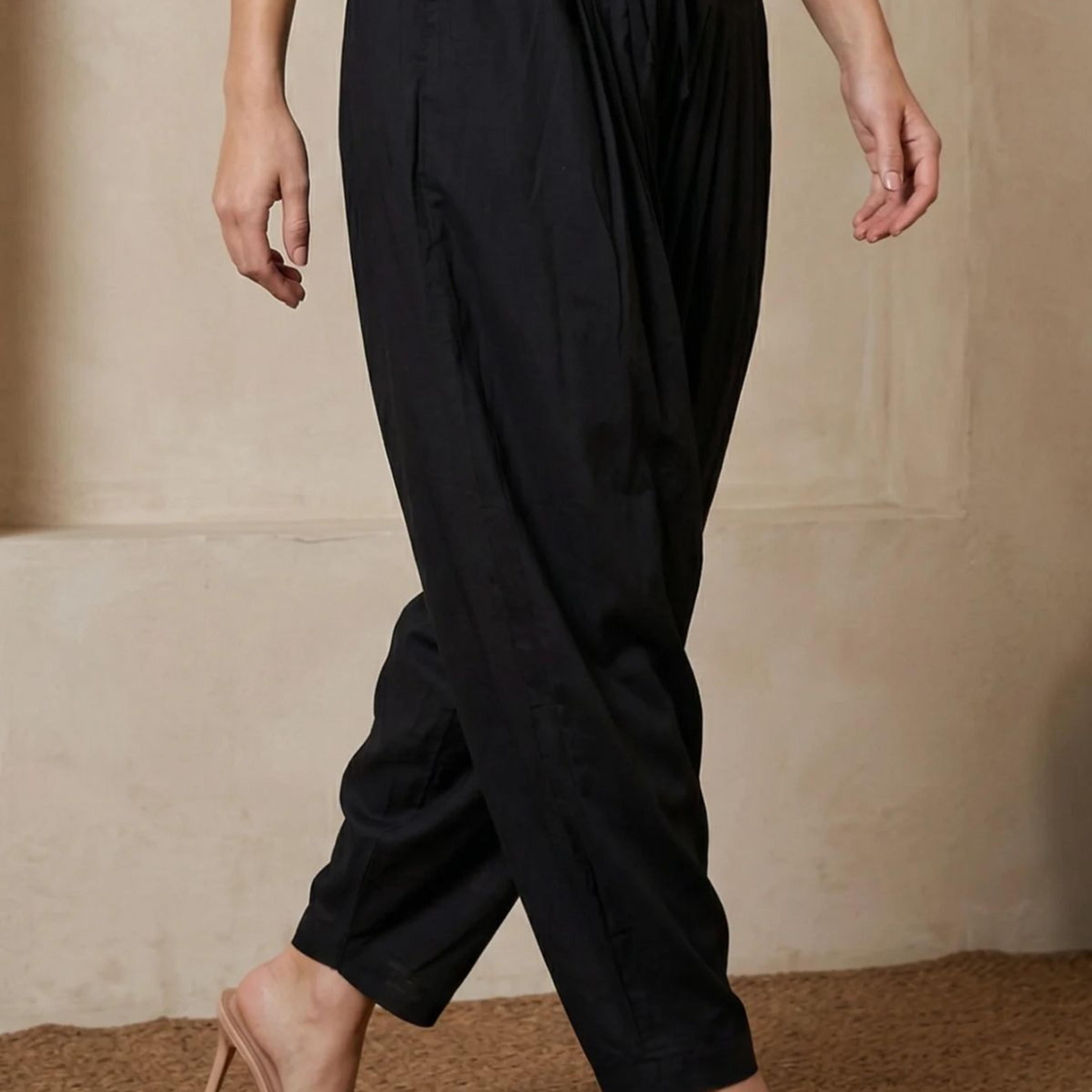 Black Solid Rayon Tapered Fit Ankle Length Patiala Salwar
