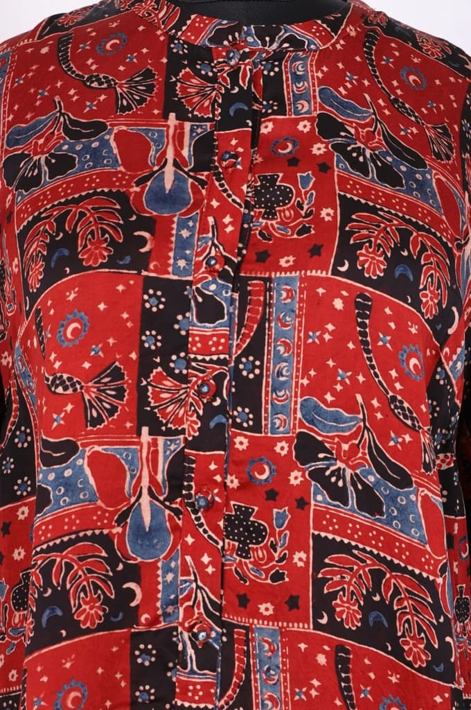 Red Abstract Modal Satin Straight Top — photo 2