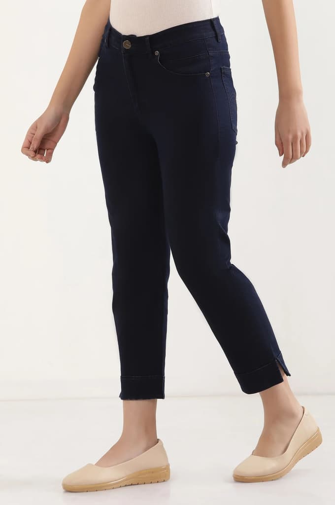 Blue Cropped Denim Straight Pants — photo 3