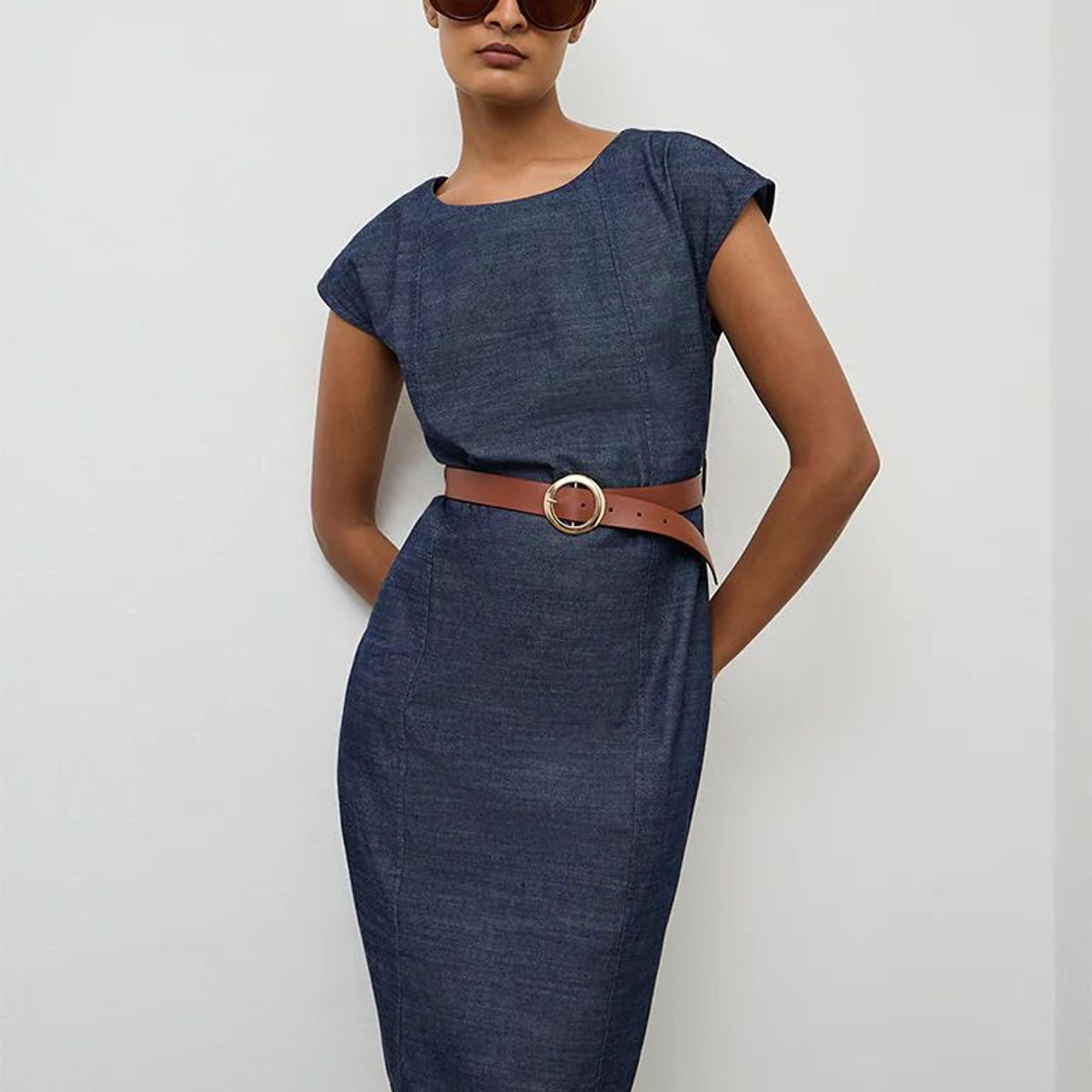 Wardrobe Indigo Denim A-Line Dress with Belt
