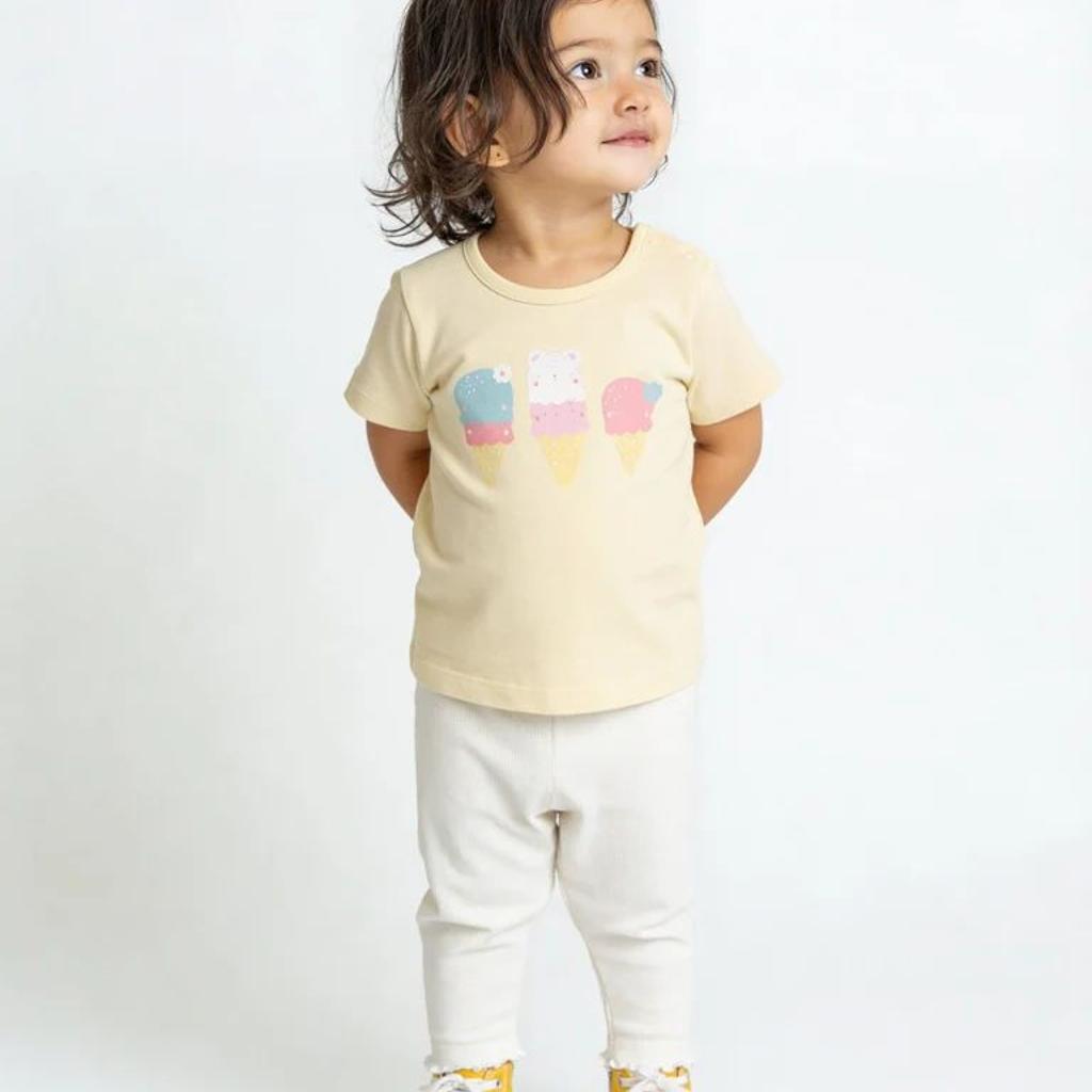HOP Baby Girls Yellow Printed Cotton T-Shirt and Pants Set