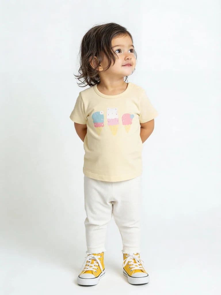 HOP Baby Girls Yellow Printed Cotton T-Shirt and Pants Set