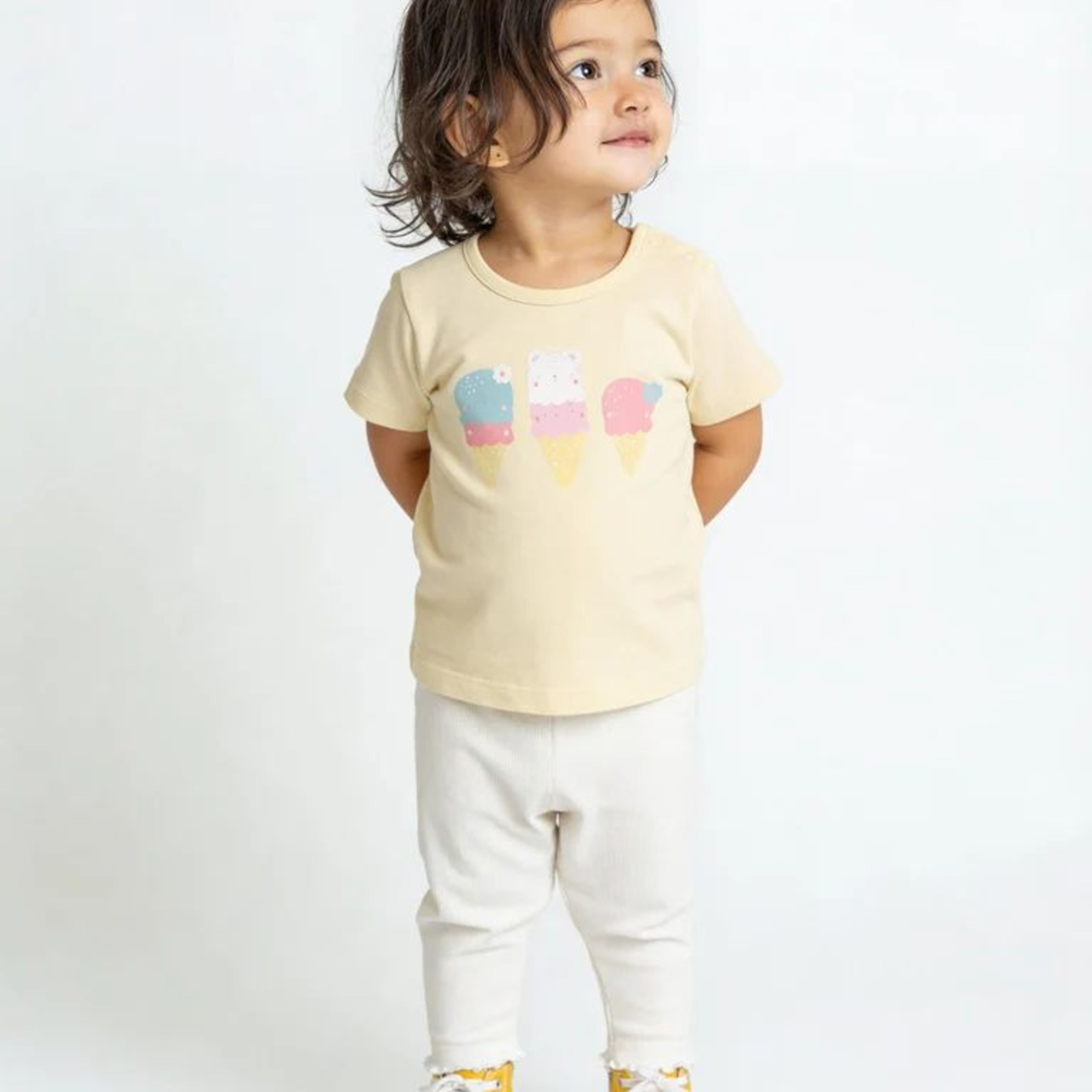 HOP Baby Girls Yellow Printed Cotton T-Shirt and Pants Set
