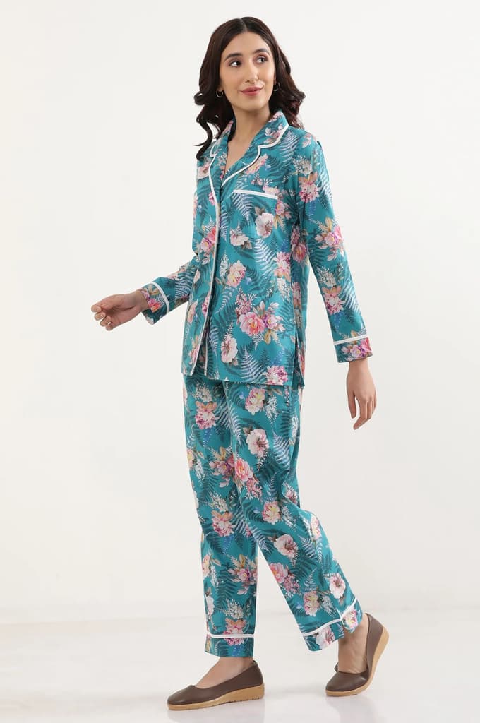 Green Floral Printed Straight Fit Cotton Palazzo With Elasticated Waist — photo 4