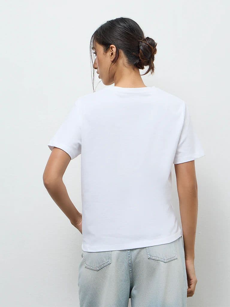 LOV White Graphic Printed Cotton T-Shirt — photo 4
