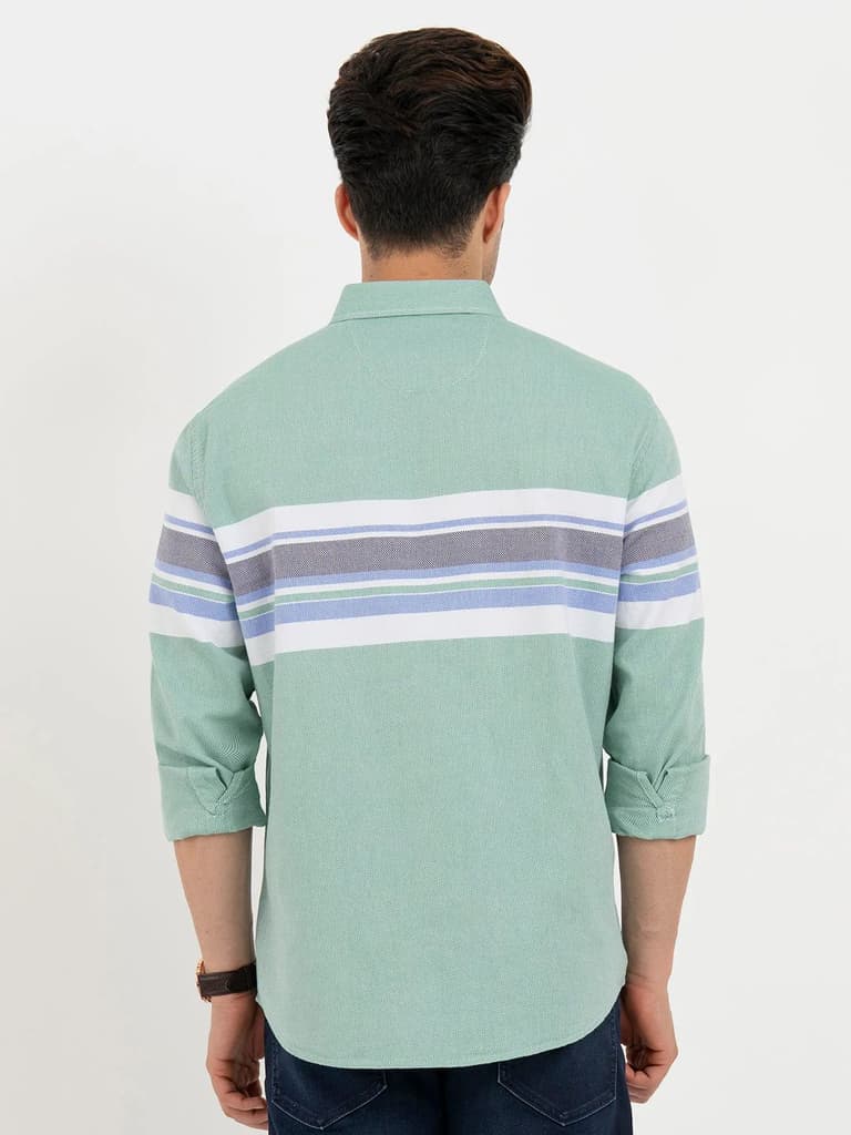 Shirts for Men in Green | Striped Full Sleeve Shirt — photo 3