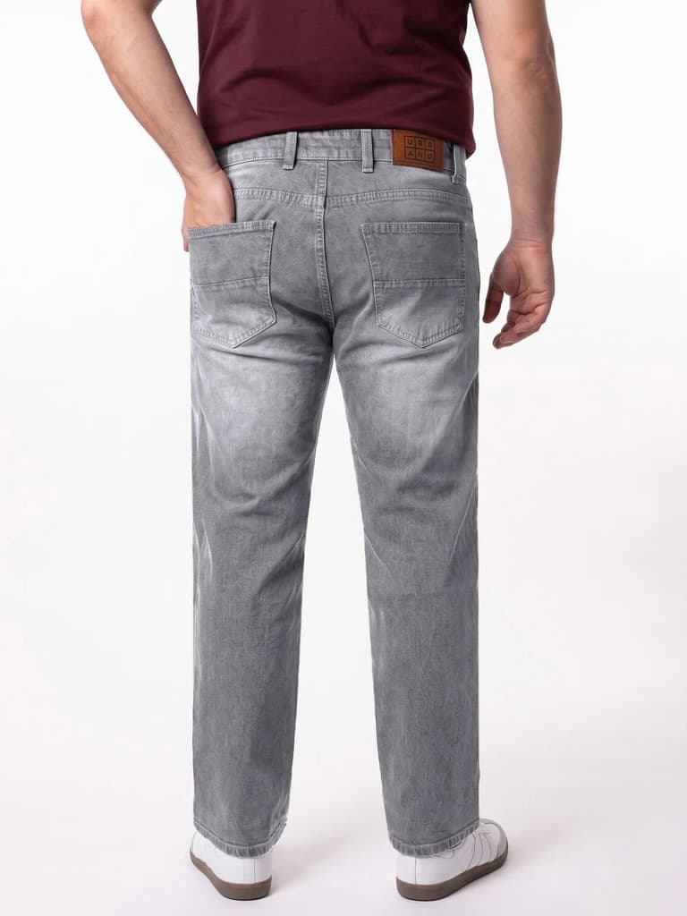 Plus Men's Light Grey Relaxed Fit Washed Denim Jeans Non-Stretchable — photo 3