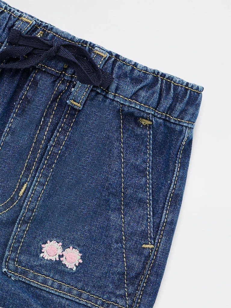HOP Kids Girls Dark Blue High-Rise Denim Shorts — photo 5