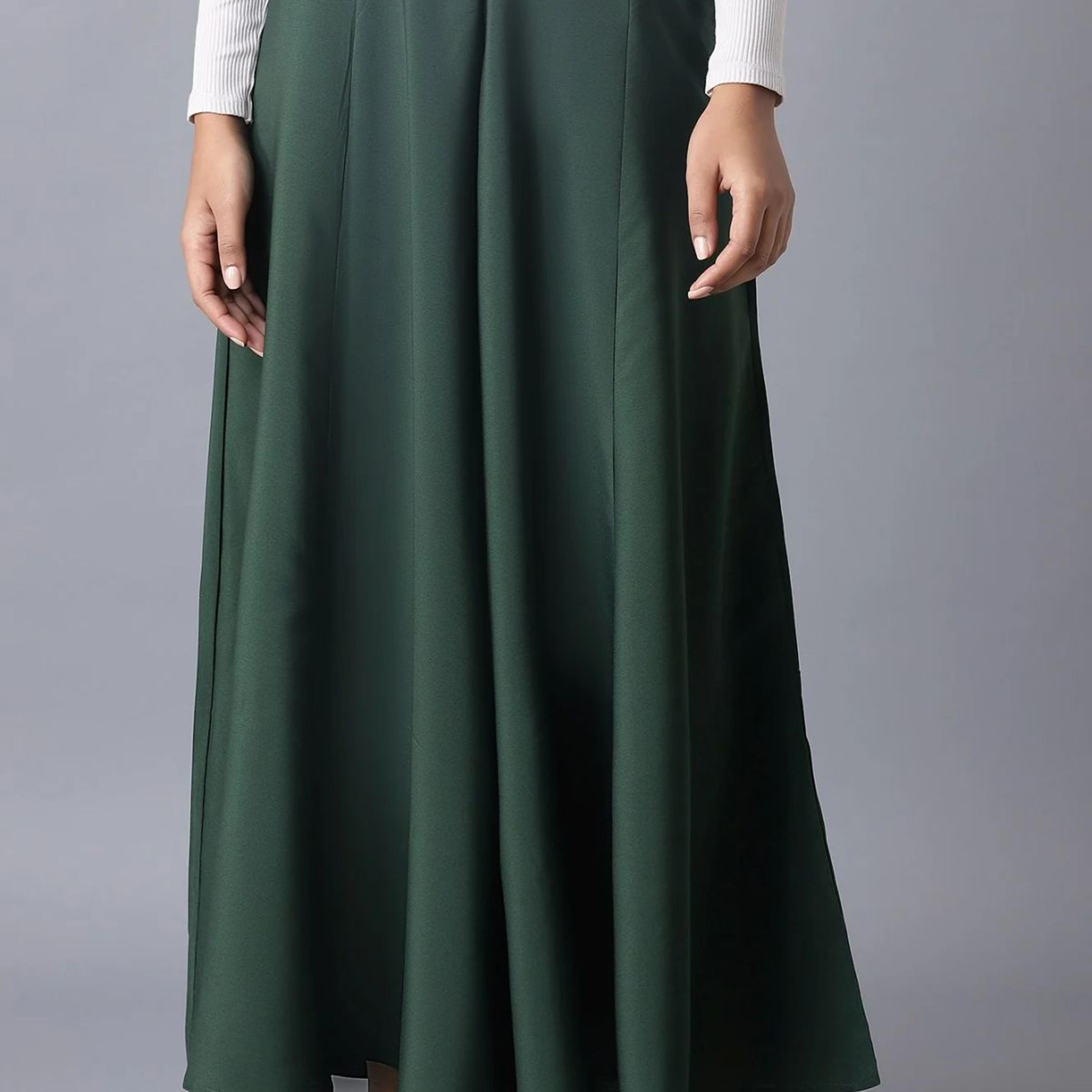 Muted Sage Green Solid Flared Woven Palazzo With Elasticated Waistband