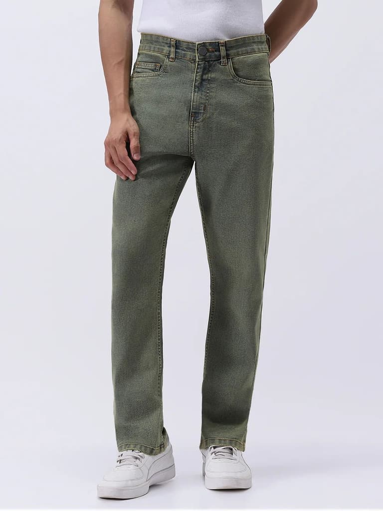 Men's Ice Blue Straight Fit Heavy Washed Jeans Stretchable — photo 2