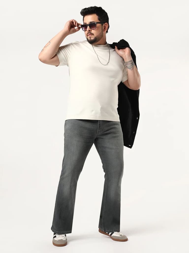 Plus Men's Grey Bootcut Fit Mid Rise Heavy Washed Jeans Stretchable — photo 4