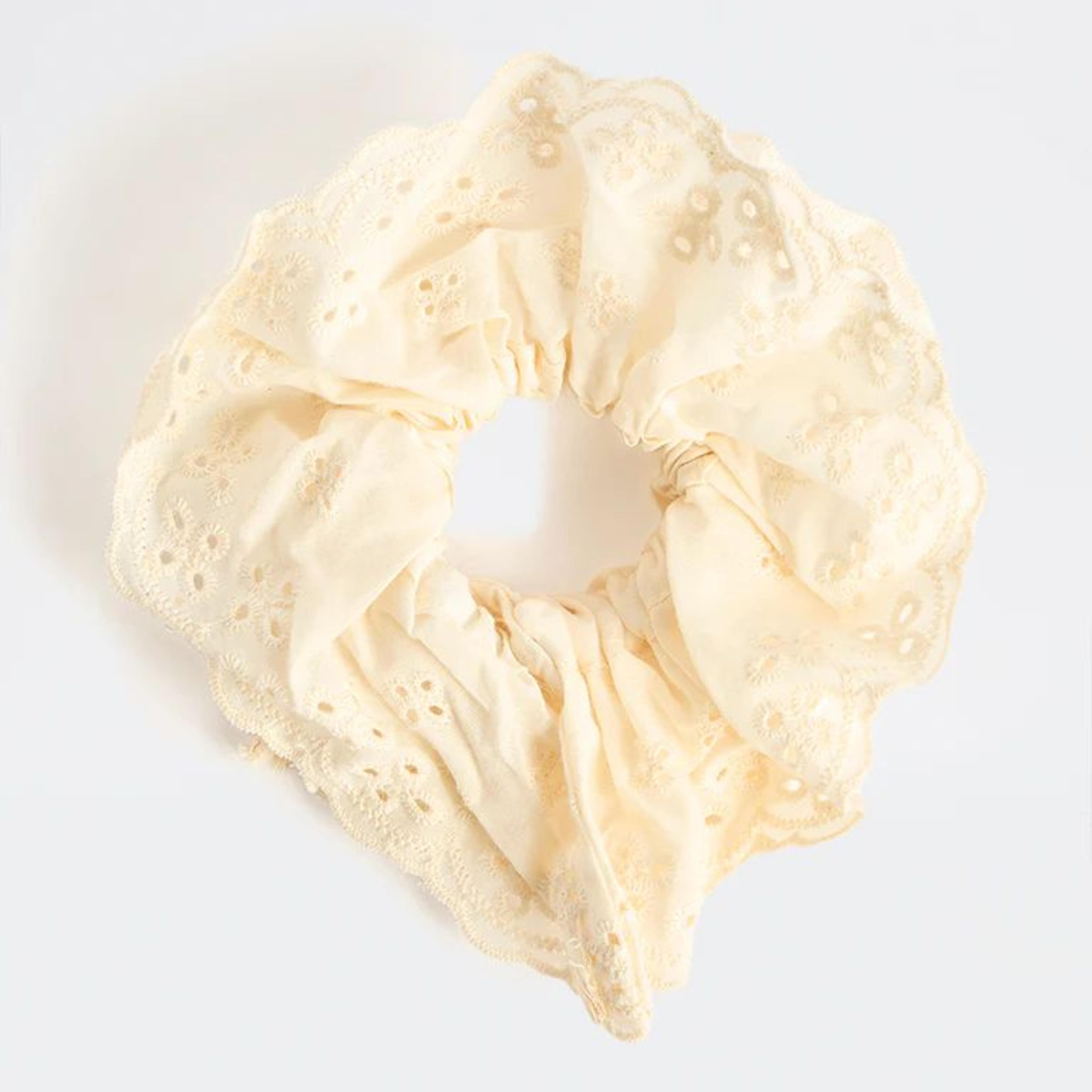Westside Accessories Off-White Embroidered Scrunchie