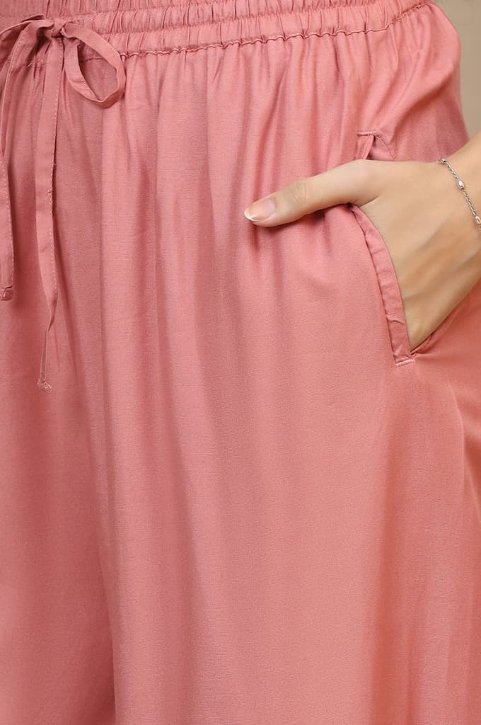 Pink Solid Loose Fit Rayon Dhoti Pants With Drawstring — photo 6