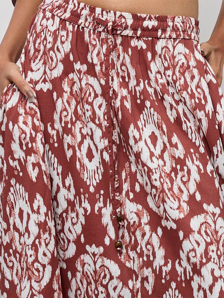 Bombay Paisley Rust Ikat Design High-Rise Cotton Skirt — photo 3