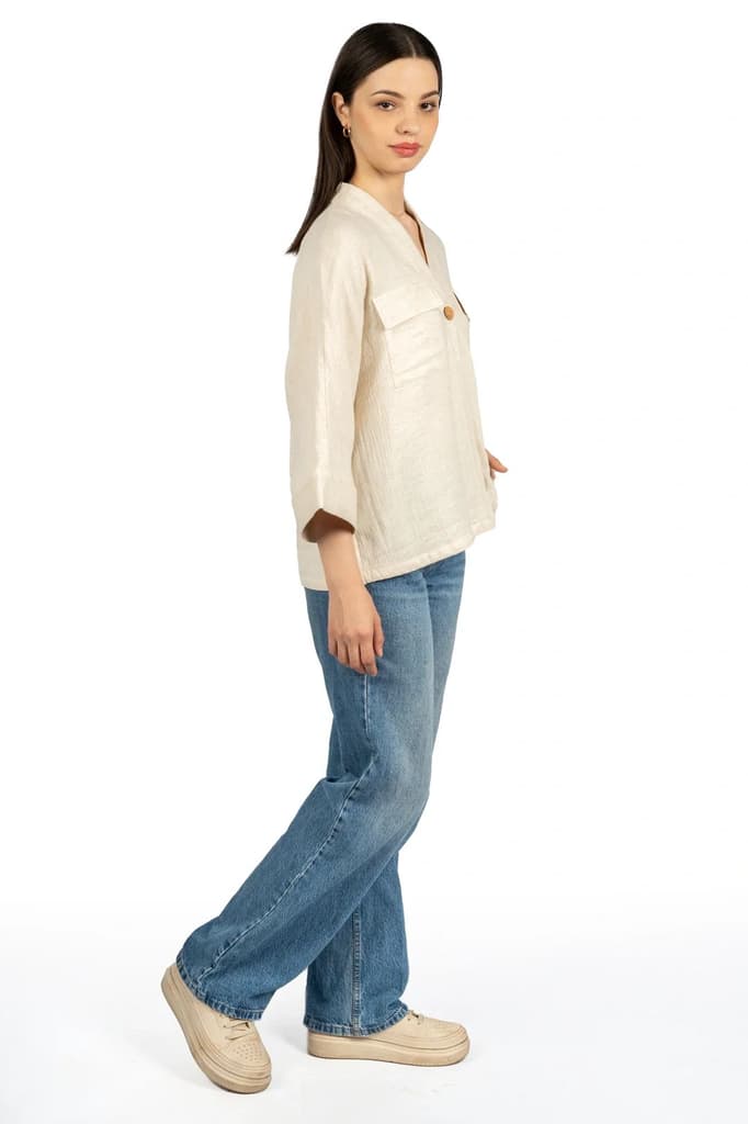 Beige Cotton Double Cloth Spandex Top — photo 4