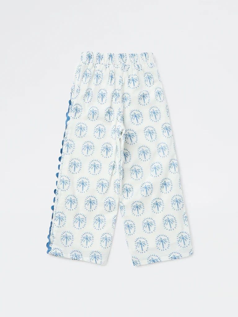 HOP Kids Girls Blue Tropical Printed High-Rise Trousers — photo 4