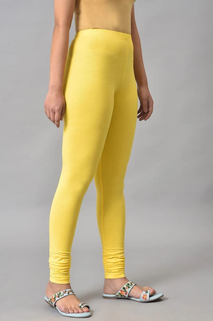 Yellow Solid Skinny Fit Cotton High Waisted Churidar — photo 4