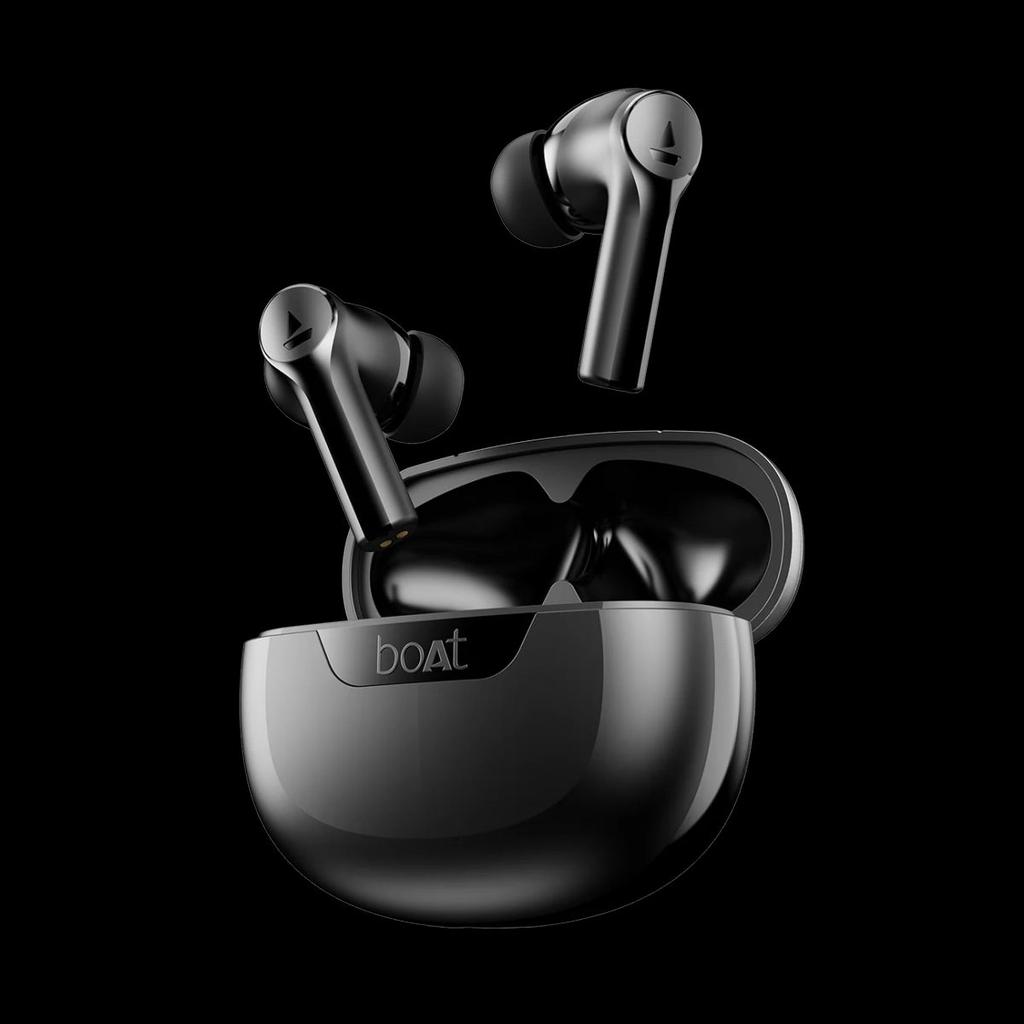 boAt Airdopes 300 | Wireless Earbuds with 50 Hours Playback, Quad Mics AI ENx™ Tech, ASAP™ Charge, Spatial Audio — Gunmetal Black