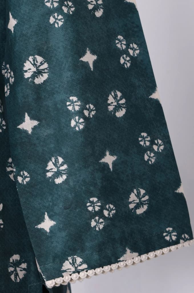 Teal Green Geometric Printed Lace Pure Cotton Straight Kurta — photo 6